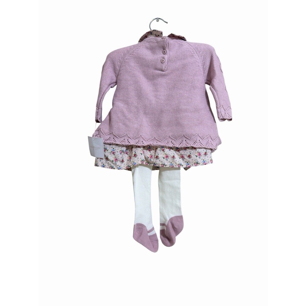 Shabby Chic Sweater Knit Dress Set Baby 0-3 Months Pink Tights Cottagecore - Picture 2 of 6